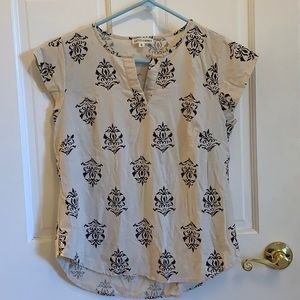 Linen Block Printed Cream Blouse Small
